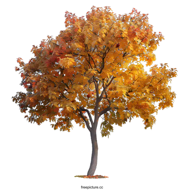 [Transparent Background PNG]Isolated Autumn Tree With Yellow Leaves On White Background