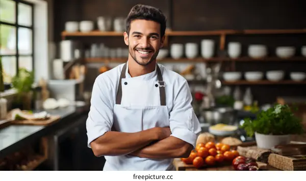 Portrait of a Smiling Chef in a Commercial Kitchen