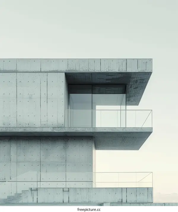 Balcony of a concrete building with a view of the sea