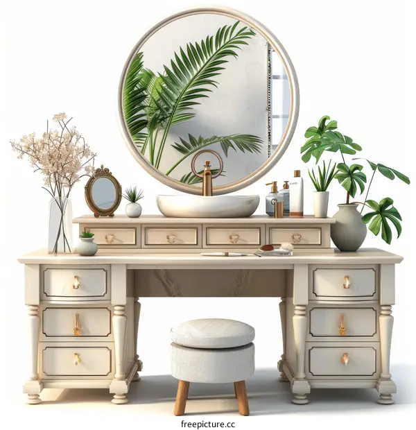 White Modern Dressing Table with Gold Accents