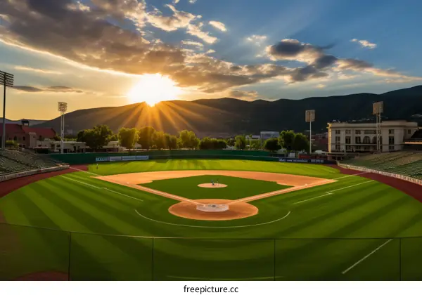 Baseball field under the setting sun