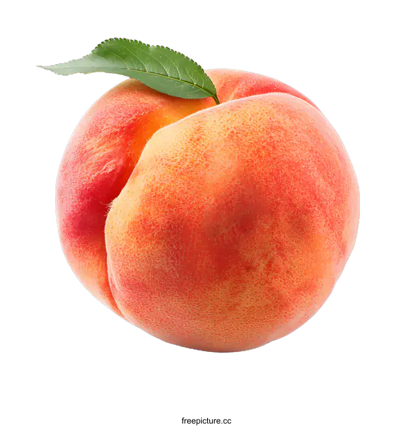 [Transparent Background PNG]Fresh ripe peach with leaf