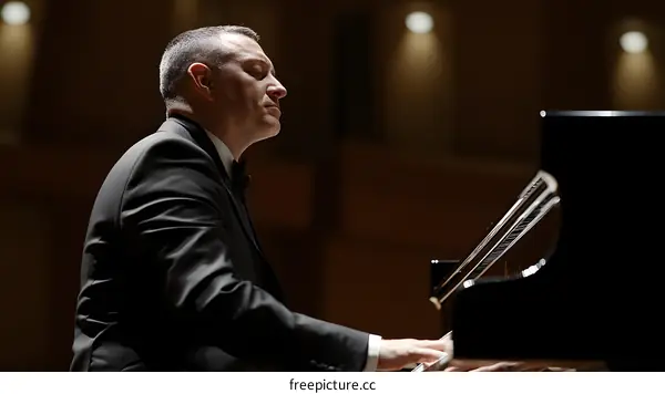 Concert Pianist Playing A Grand Piano