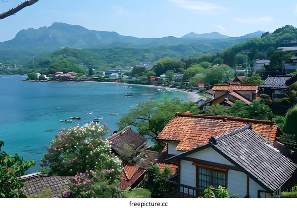 Seaside Town with Traditional Japanese Houses