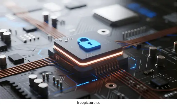 Secure Circuit Board with Lock Symbol for Cybersecurity Concept