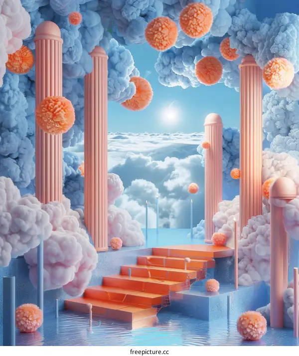 Pastel Dreamlike Cloud Stairway Scene