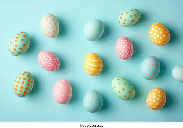 Colorful Easter Eggs on Pastel Background