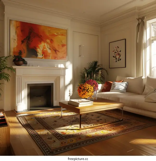 Modern Minimalist Vase with Flowers by Fireplace