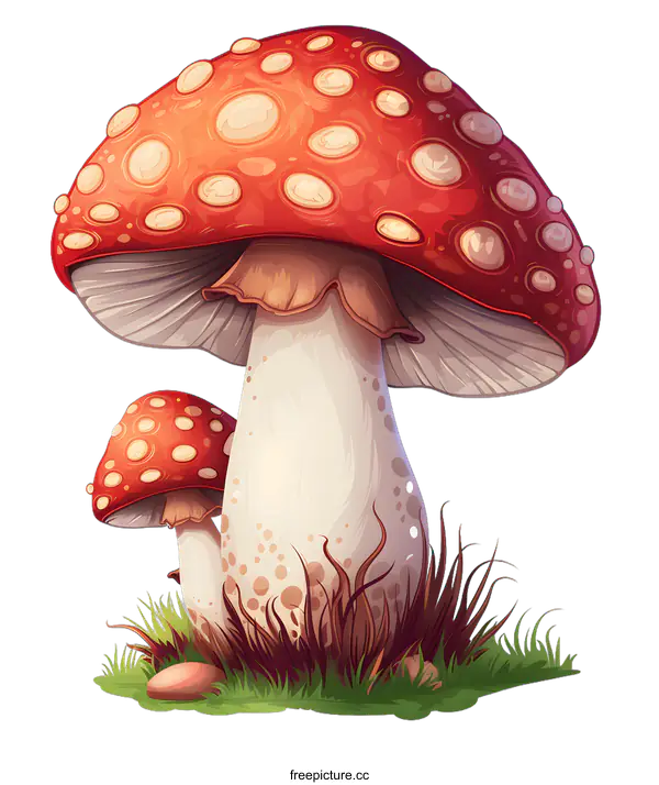 [Transparent Background PNG]Red and White Mushroom Illustration