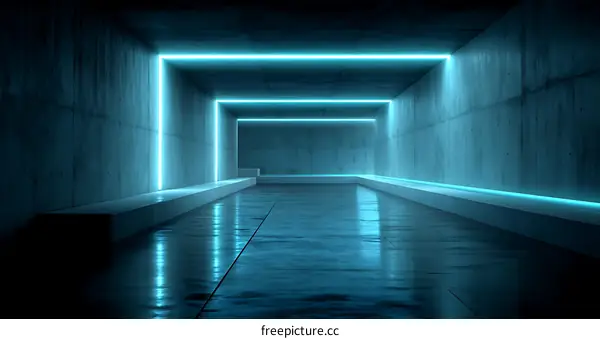 Neon Light Tunnel Concrete Corridor