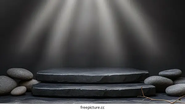 Dark Stone Product Display Platform with Natural Light