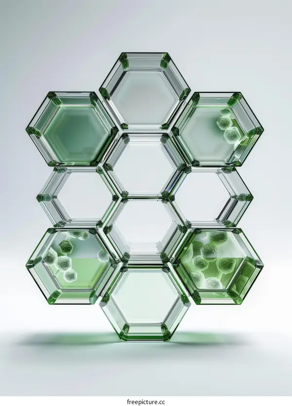 Green Hexagonal Molecular Structure with Spheres