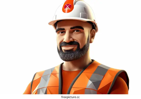 An illustration of a construction worker wearing a hard hat and a reflective vest