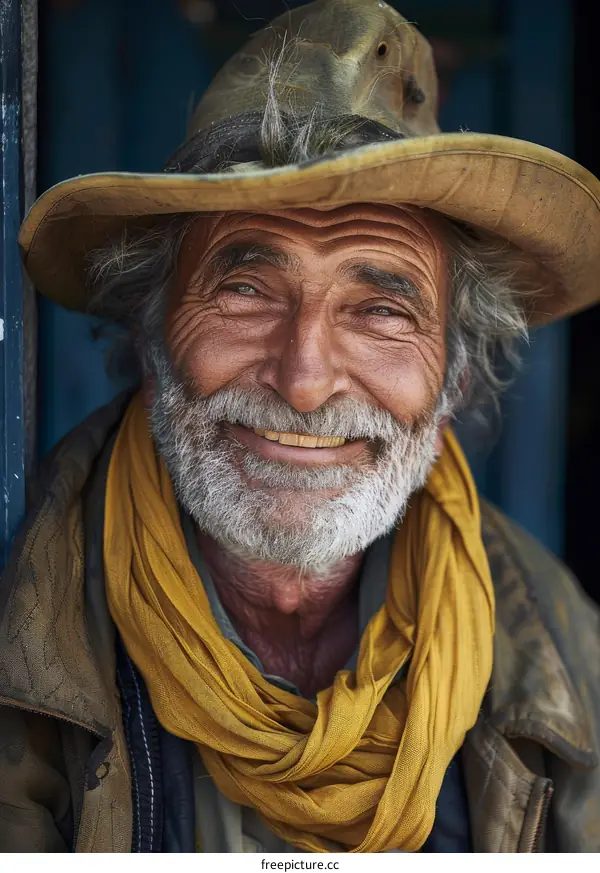 Portrait of a Smiling Senior Man Wearing a Yellow Scarf