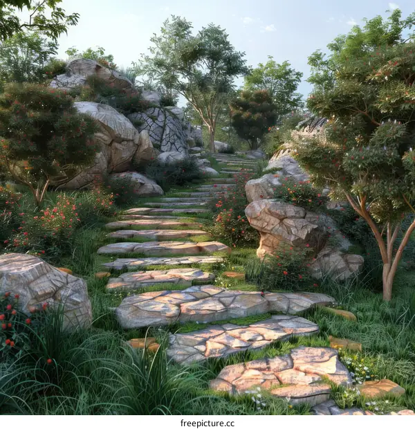 Stone Path in a Fantasy Forest