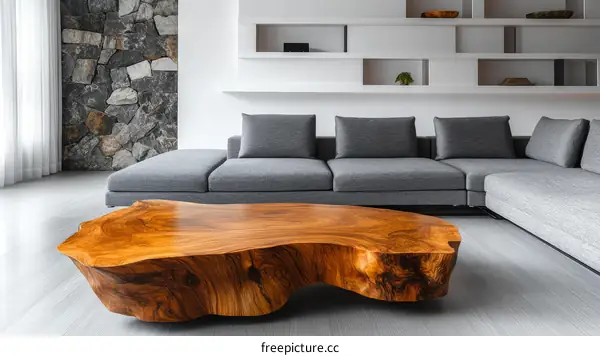 Modern Living Room with Unique Wooden Coffee Table