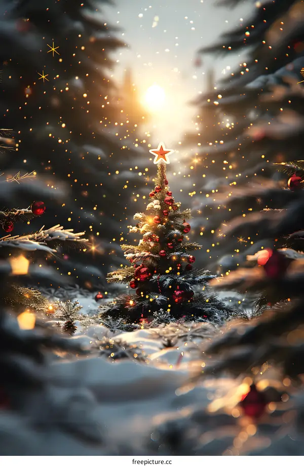 Christmas tree in the winter forest