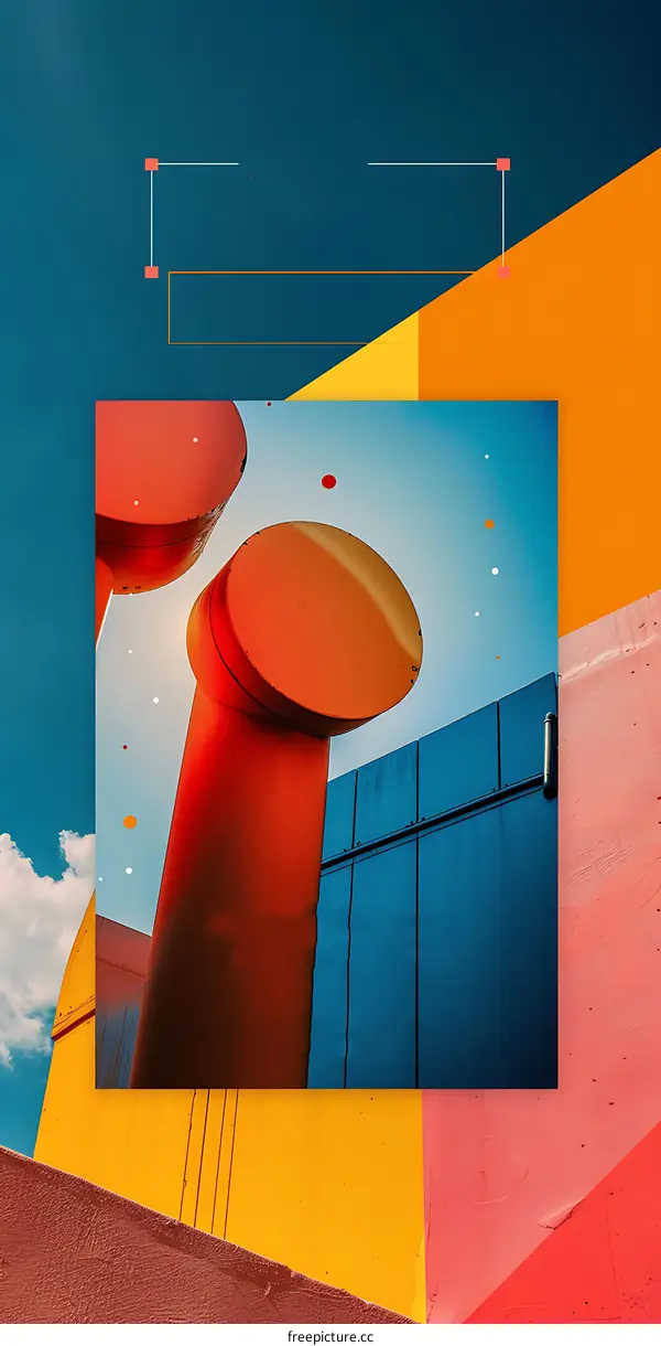 Abstract Colorful Architecture Design with Red and Yellow Pipes