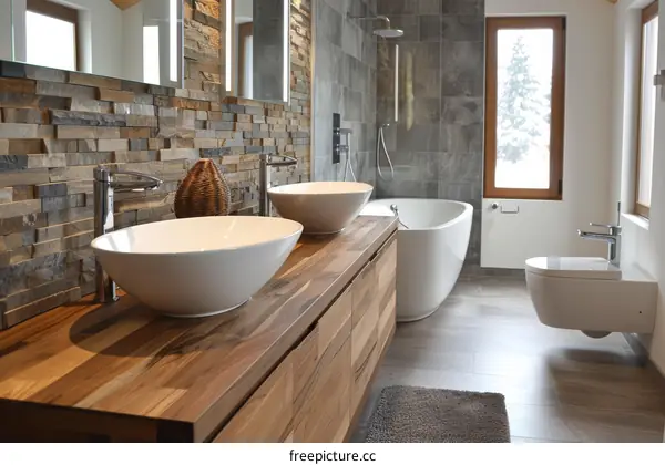 Modern Luxury Bathroom with Wooden Vanity