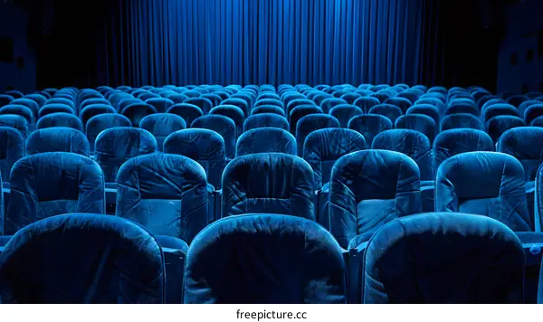 Empty Blue Seats in a Movie Theater