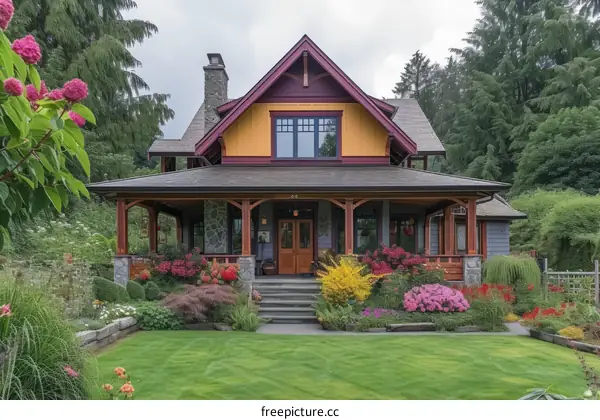 Colorful Craftsman-Style Bungalow with a welcoming front porch