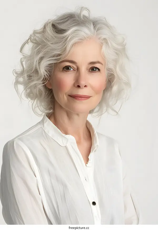portrait of a beautiful senior woman with curly white hair