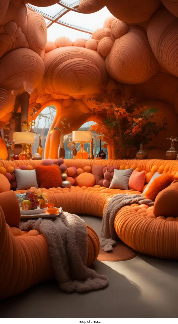 Retro futuristic living room interior design