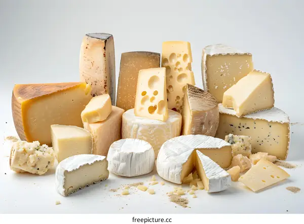 Assortment of Different Types of Cheese on White Background