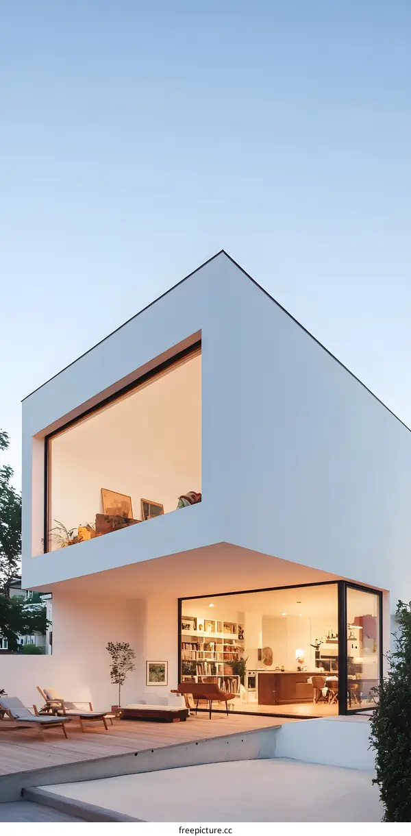 Modern White House with Large Windows and Deck