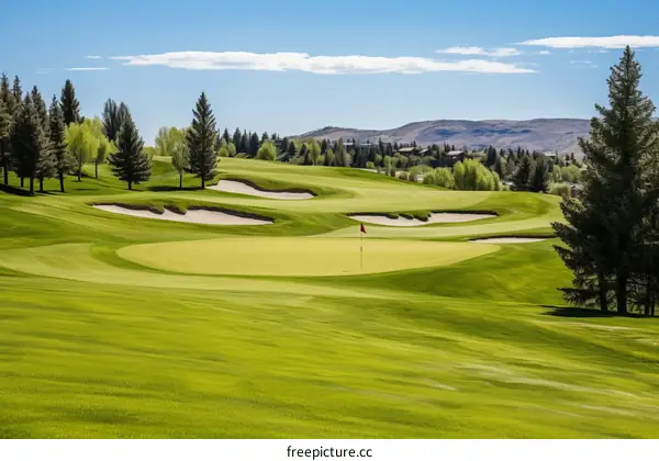 Picturesque Golf Course with Verdant Landscape and Bunkers