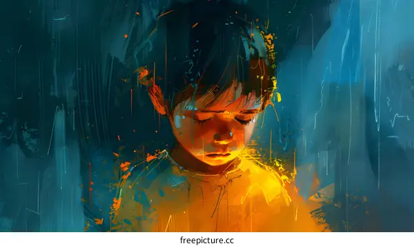 sad boy with blue background