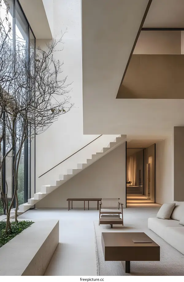 Modern Minimalist Interior Design with Staircase and Window