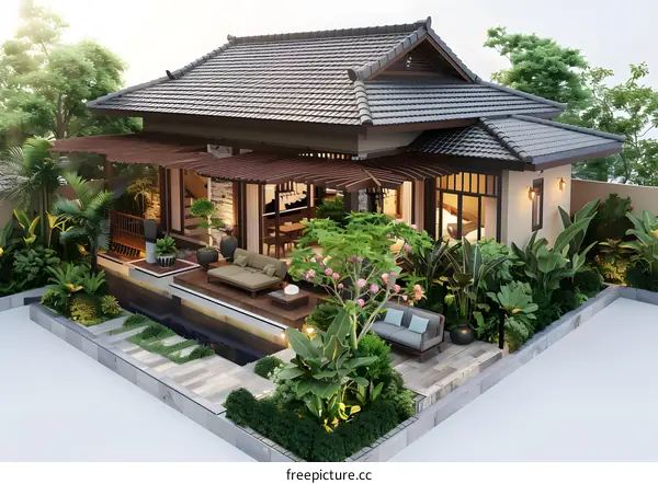 A beautiful house with a garden