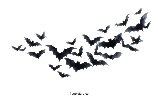 [Transparent Background PNG]Flock of Bats in Flight Illustration