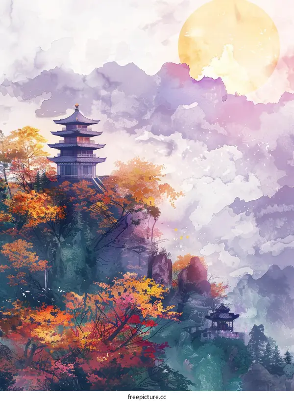 Tranquil Autumn Mountain Temple
