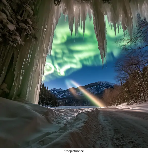Aurora Borealis Through An Ice Cave