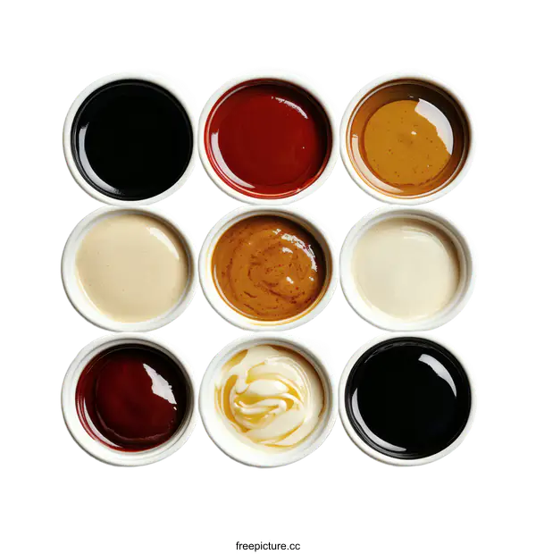 [Transparent Background PNG]Assortment of Sauces and Dips