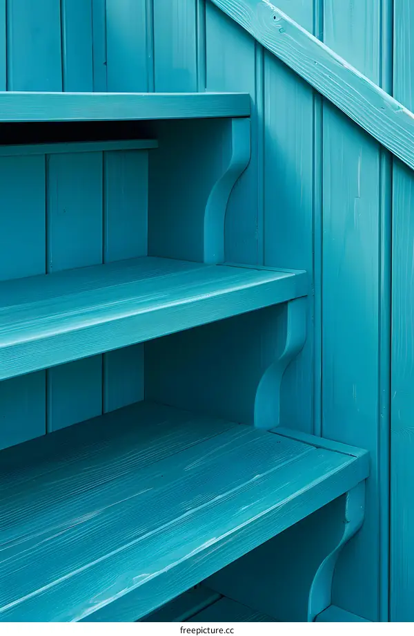 Teal Blue Wooden Shelf Closeup