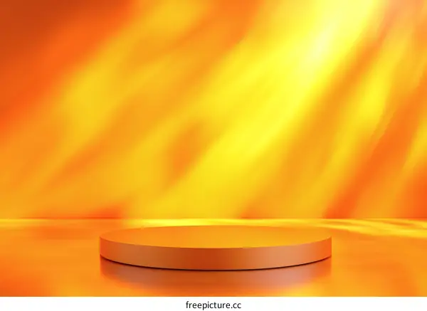 Golden Round Podium on Orange Background