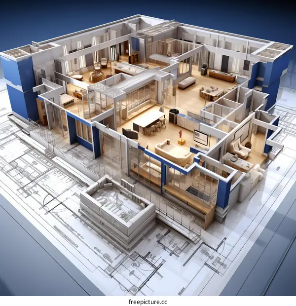 3D rendering of a modern house interior