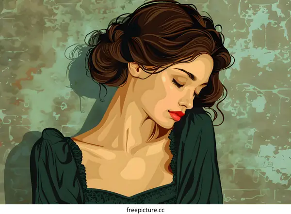 portrait of a beautiful woman with brown hair wearing a green dress