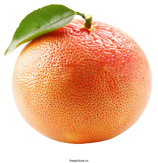 [Transparent Background PNG]Fresh grapefruit with green leaf