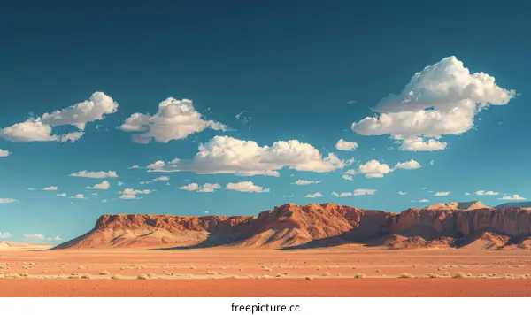 Red rock formations in the desert under a blue sky with clouds