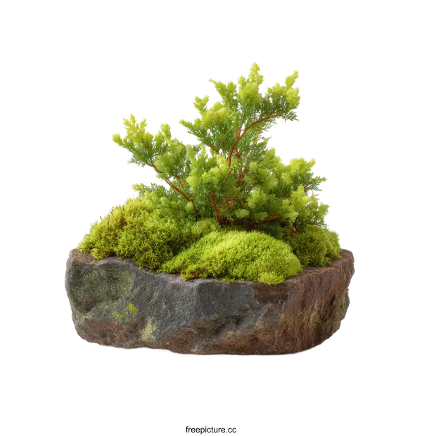 [Transparent Background PNG]Miniature Landscape with Moss and Plants in a Stone Bowl
