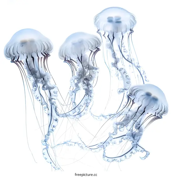 Four jellyfish with white background