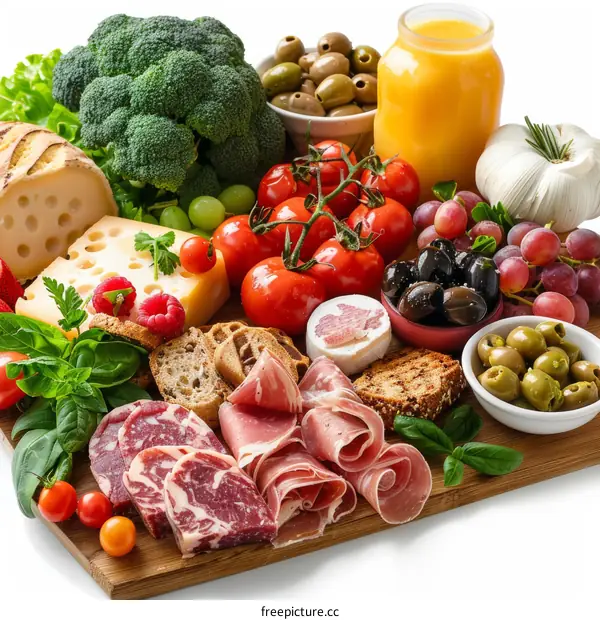 An assortment of fresh, delectable food on a wooden table