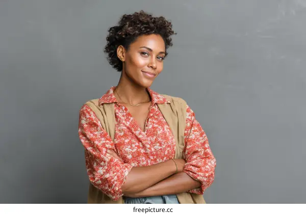 Portrait of young African American woman with arms crossed