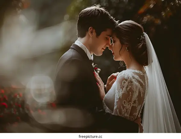The bride and groom share a loving look during their wedding ceremony