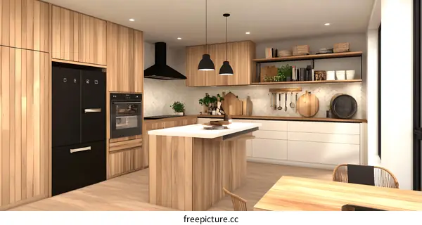 Modern Kitchen Interior Design With Wooden Cabinets and White Countertops