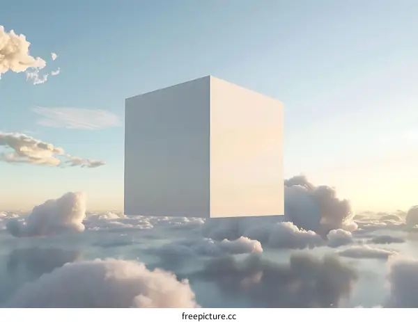 Abstract Cube Floating Above Clouds